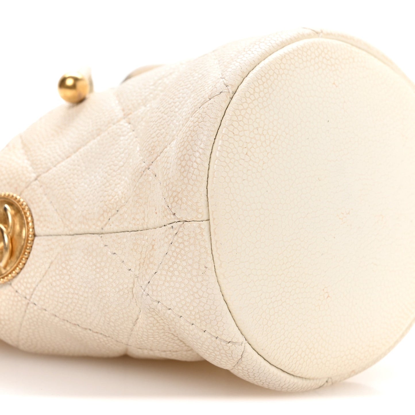 Caviar Quilted Twist Your Buttons Mini Bucket Bag White