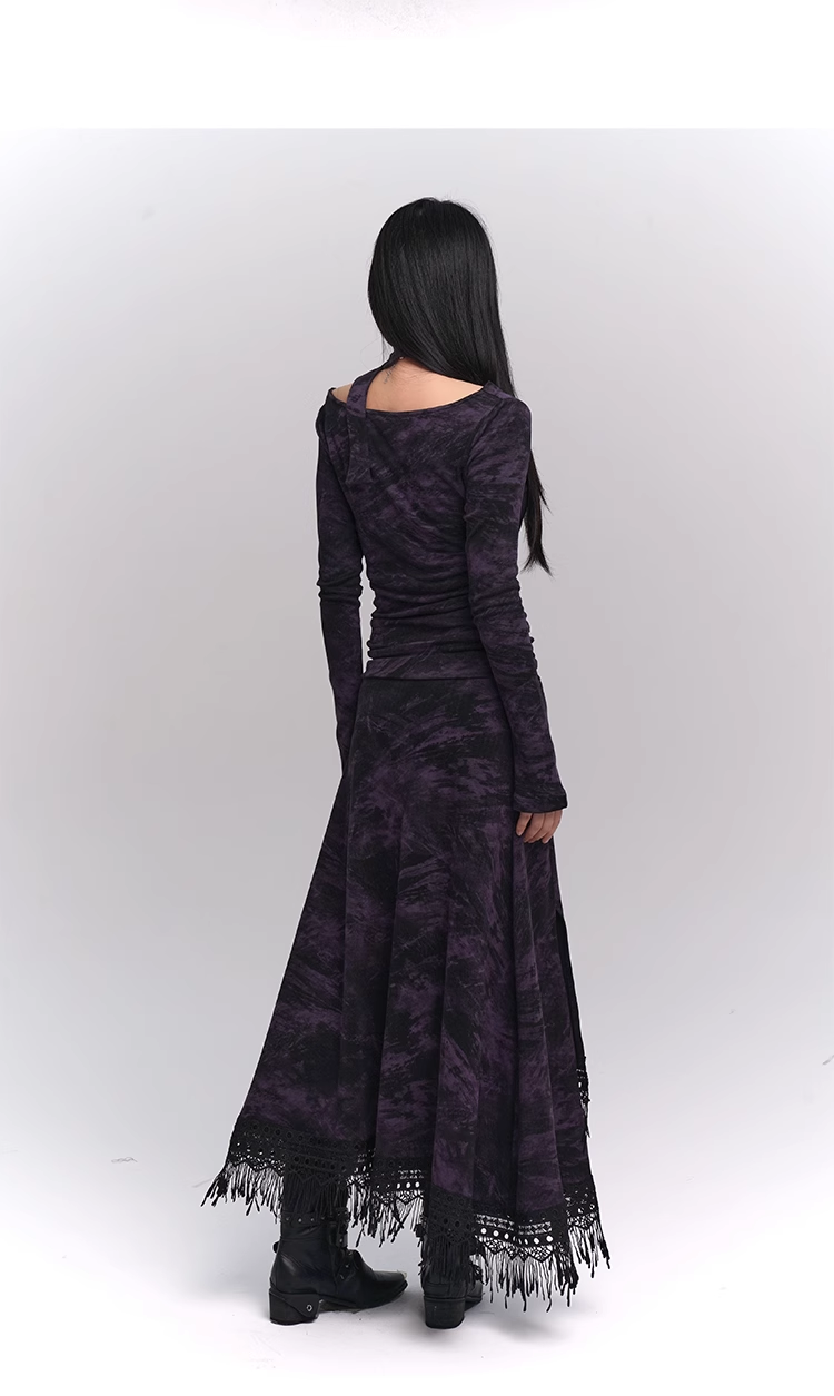 New Gothic Style Fashion Bell Sleeve Design Sense Long-sleeved Split Dress TP2932
