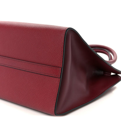Saffiano Cuir Calfskin Medium Monochrome Top Handle Tote Cerise