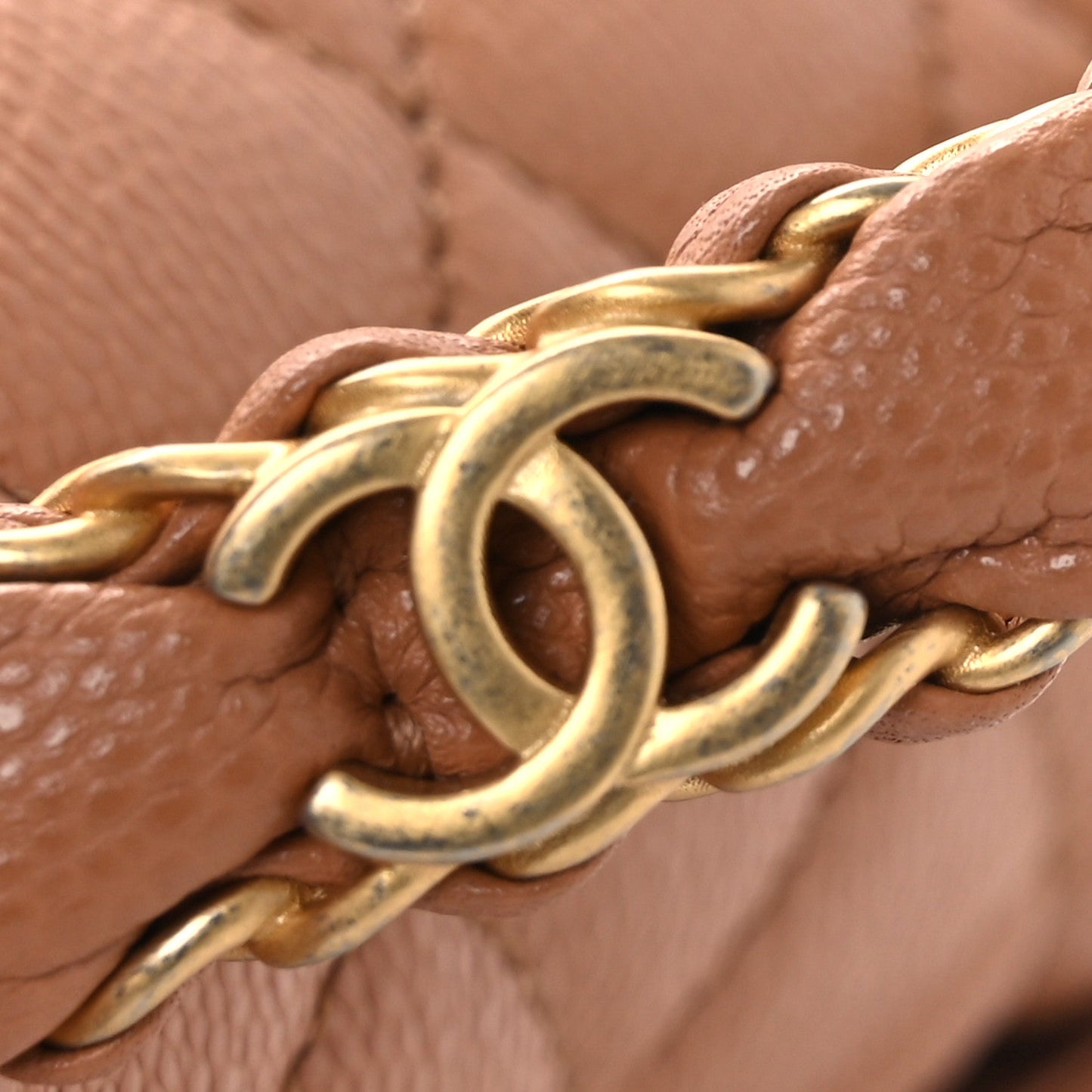 Caviar Quilted Mini Handy CC Flap Camel