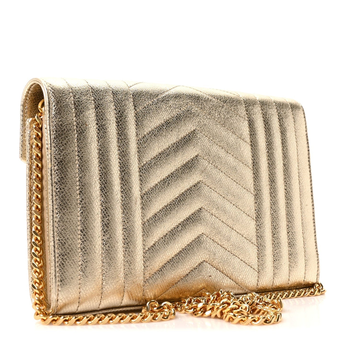 Metallic Calfskin Tri-Quilt Monogram Envelope Chain Wallet  Oro