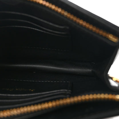 Calfskin Cannage Caro Zipped Pouch With Chain Black