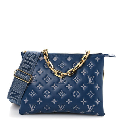 Lambskin Embossed Monogram Coussin PM Denim Blue