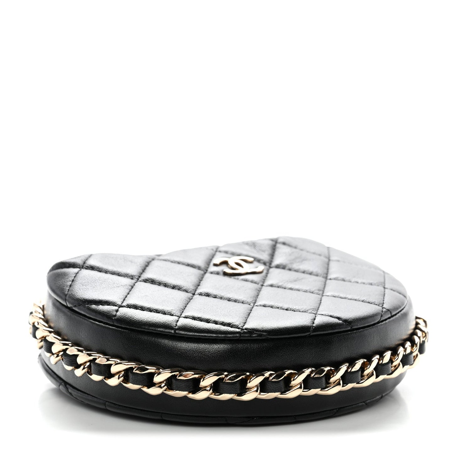 Lambskin Quilted Chain Around Pouch Black