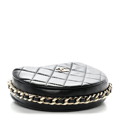 Lambskin Quilted Chain Around Pouch Black