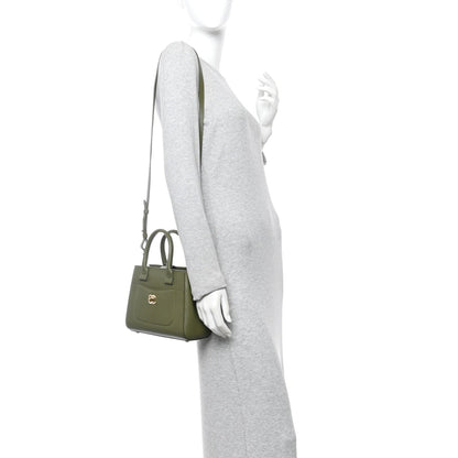 Grained Calfskin Mini Neo Executive Shopper Tote Khaki
