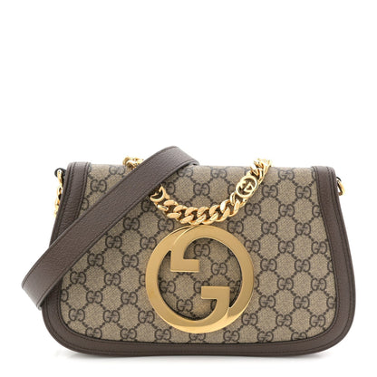 GG Supreme Monogram Textured Dollar Calfskin Blondie Chain Shoulder Flap Bag Beige Ebony New Acero