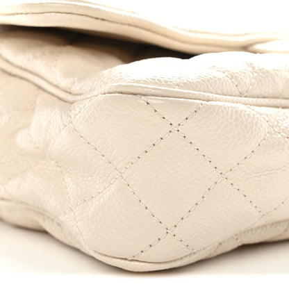 Crumpled Grained Calfskin Quilted Small Shiva Flap Beige