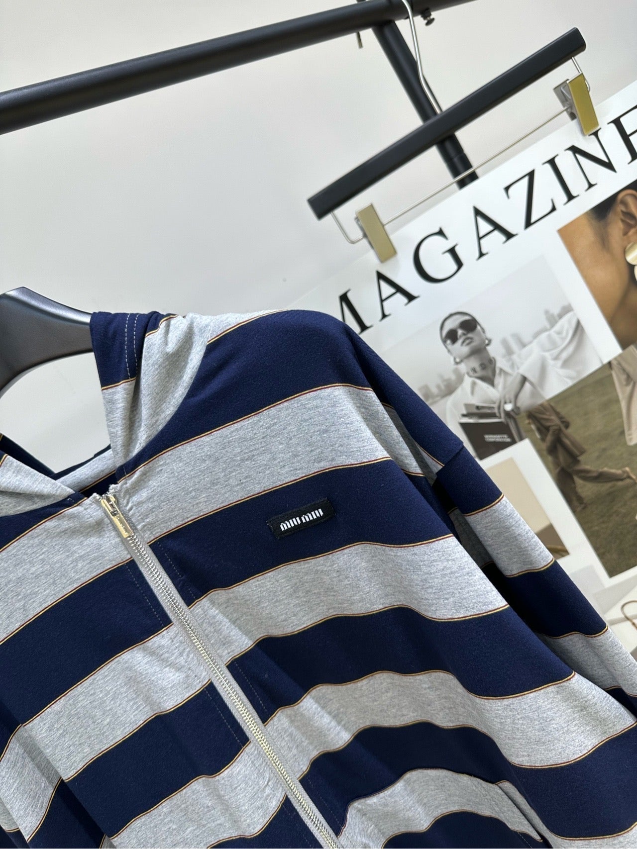 Miu 26s Striped Jersey Hoodie Blue Gray Cotton 349687