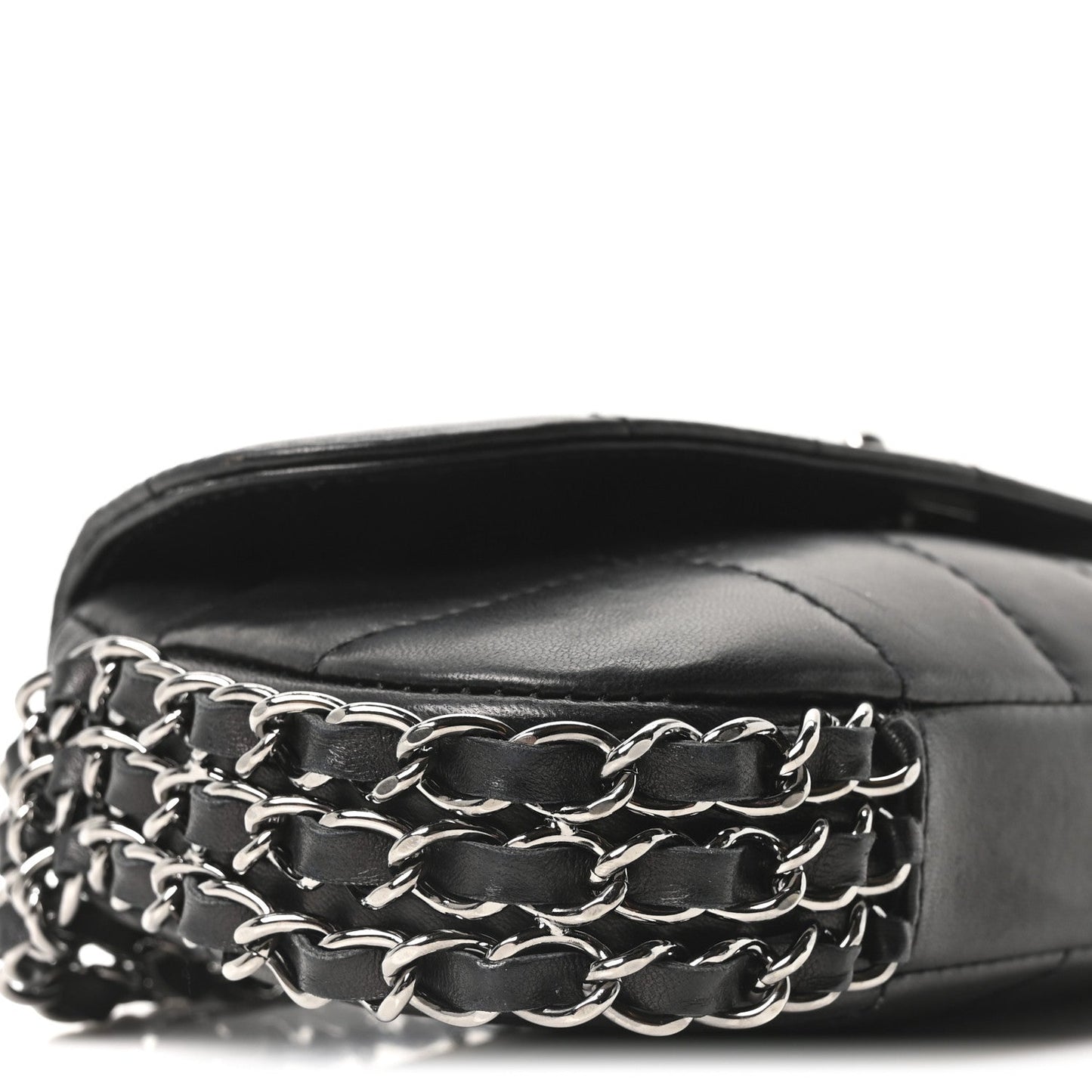 Lambskin Chocolate Bar Quilted Lambskin 3 Chain Flap Black