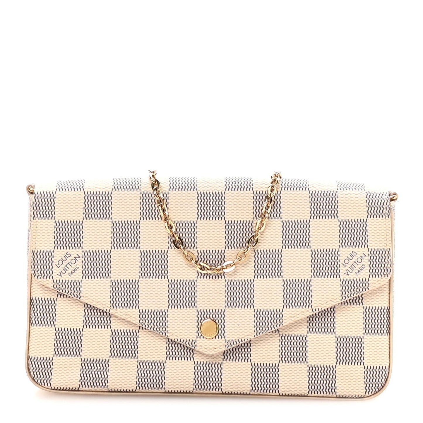 Damier Azur Pochette Felicie Chain Wallet Rose Ballerine