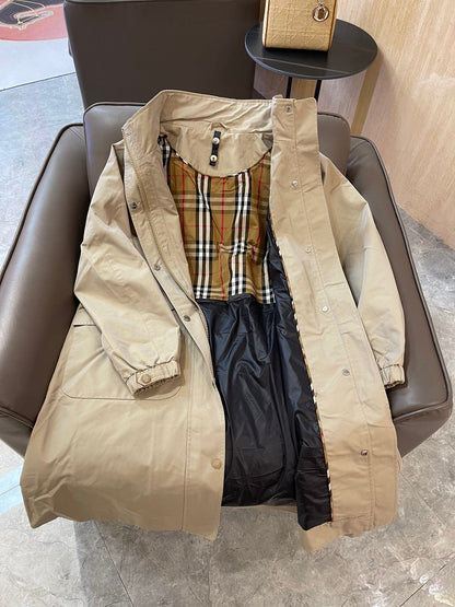 Burberry 25 Trench Coat Two-piece Set Beige Black Cotton Down Nylon