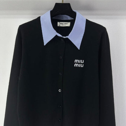 Miumiu 2026 Knit Long-Sleeve Cardigan Black Wool Acrylic Nylon 349049