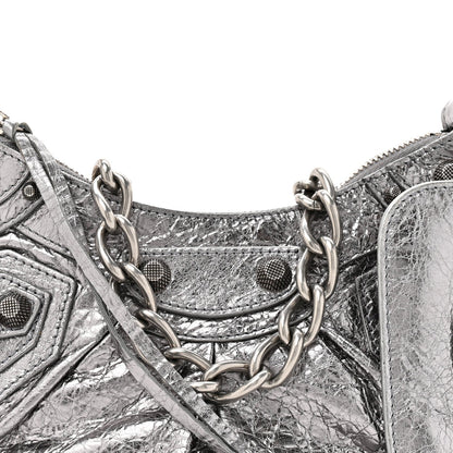 Metallic Agneau Arena Le Cagole Chain Shoulder Bag XS Silver
