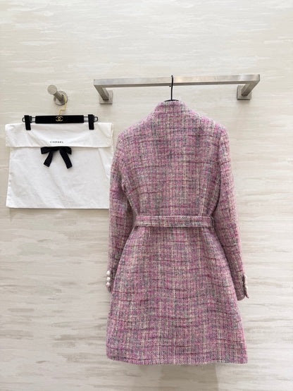 CC Woven Tweed Long-Sleeved Dress Pink Tweed 343192
