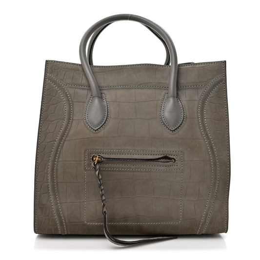 Crocodile Embossed Nubuck Medium Phantom Luggage Grey
