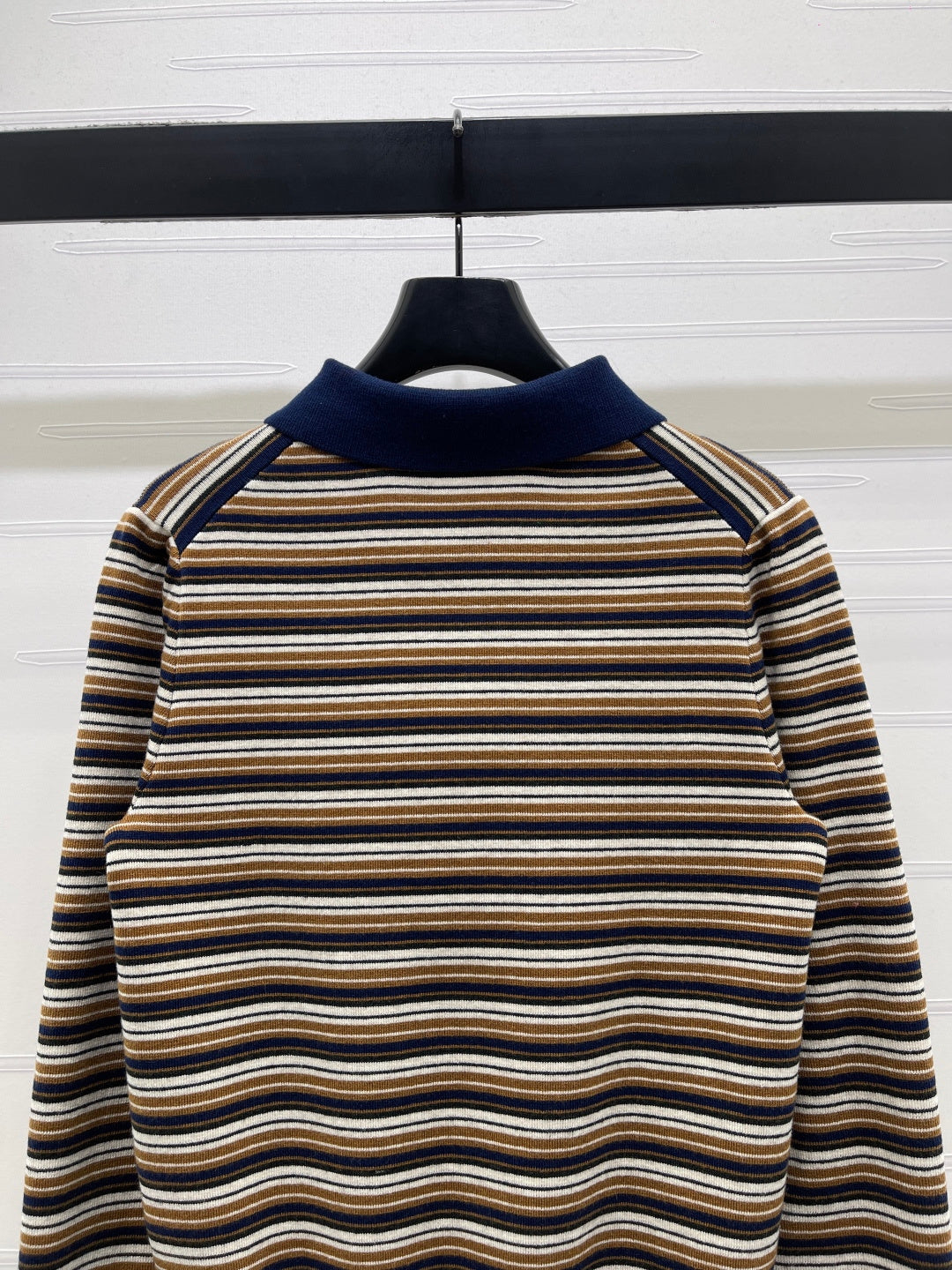 Miu Miu Striped Logo Polo Shirt beige and brown virgin wool 340970