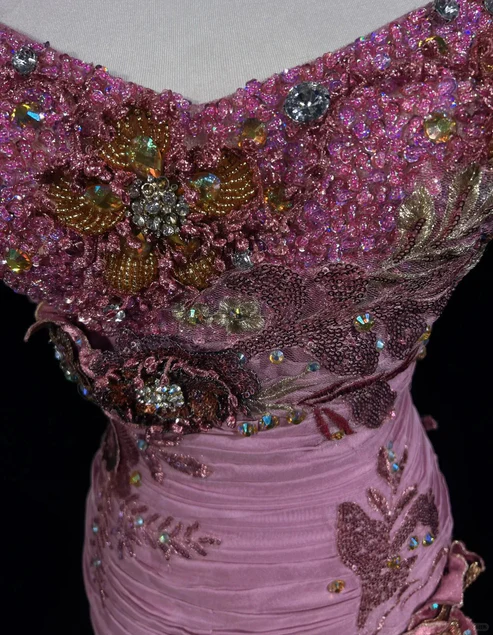 Glamorous Pink Floral Beaded Prom Dress Sheath Slit Evening Gown TP5166