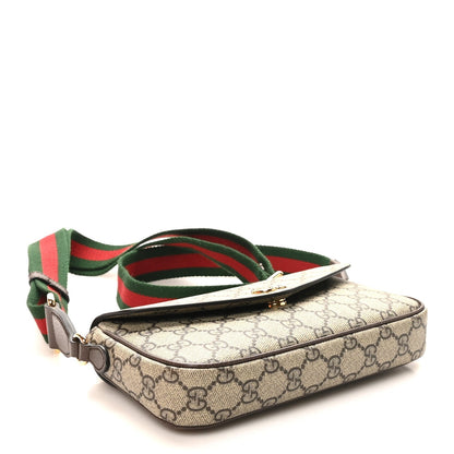 GG Supreme Monogram Textured Dollar Calfskin Web Mini Ophidia Envelope Shoulder Bag Beige Ebony New Acero