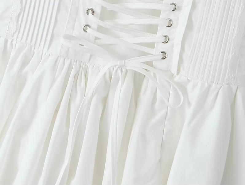 2025 Summer New White Fishbone Ballet Hottie Short A-line Suspender Dress R0974