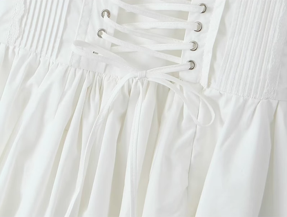2025 Summer New White Fishbone Ballet Hottie Short A-line Suspender Dress R0974