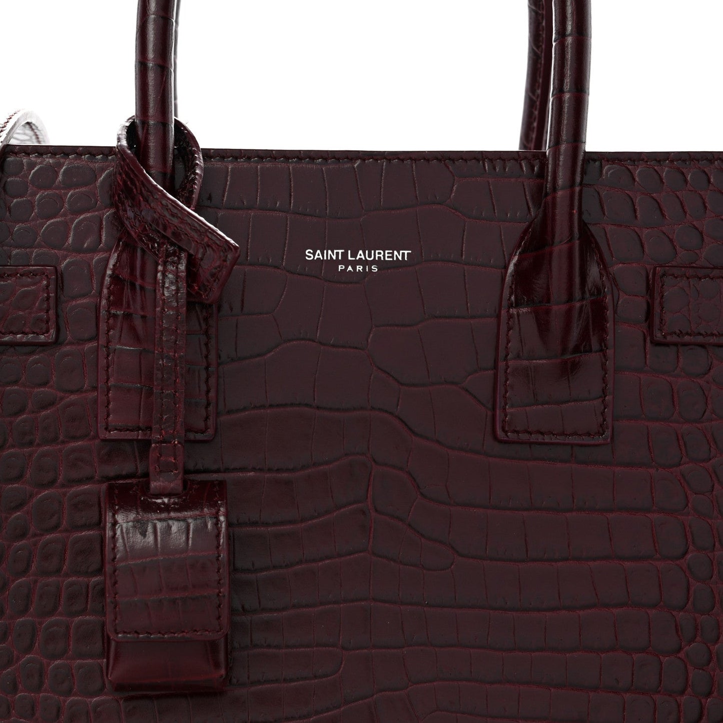 Calfskin Crocodile Embossed Baby Sac De Jour Bordeaux