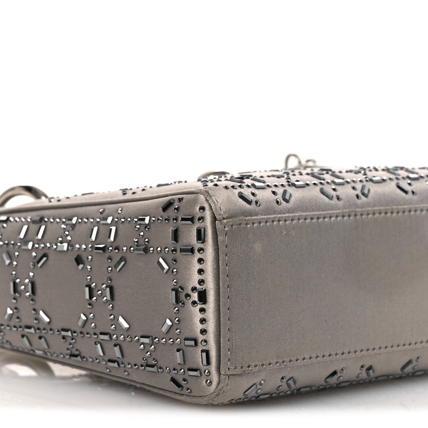 Satin Crystal Cannage Mini Lady Dior Gray