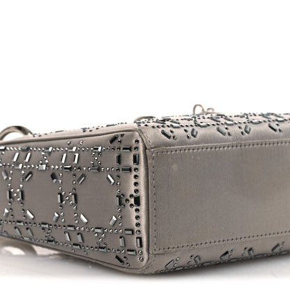 Satin Crystal Cannage Mini Lady Dior Gray