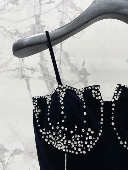 YSL 25S VELVET RHINESTONE DRESS STYLE 179