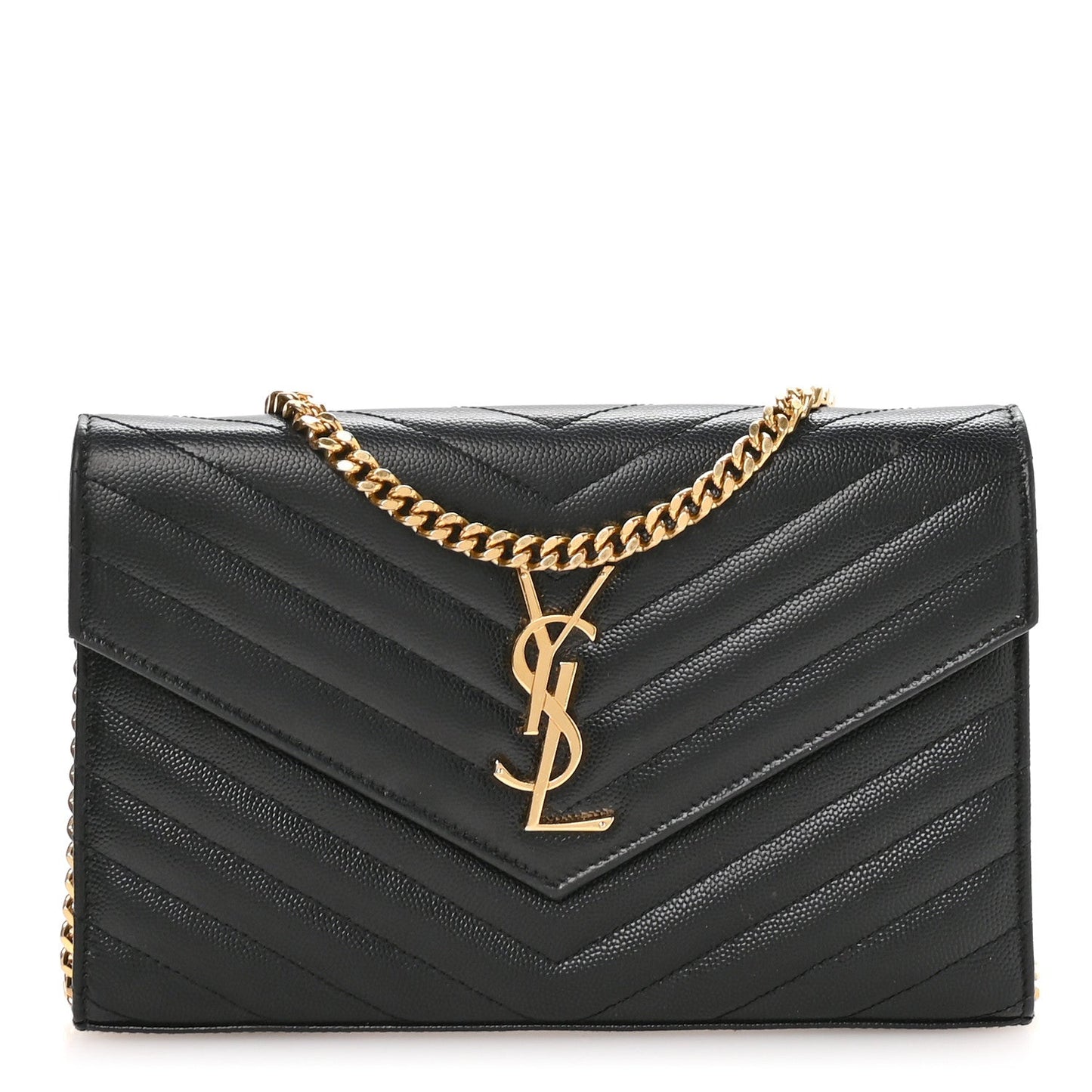 Grain De Poudre Matelasse Chevron Monogram Chain Wallet Black