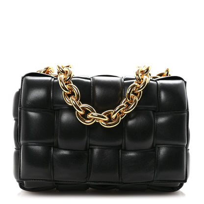 Lambskin Maxi Intreccio Padded Chain Cassette Crossbody Bag Black