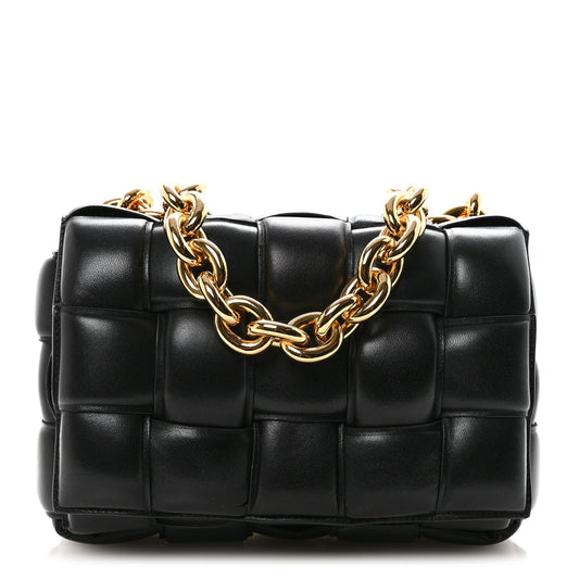 Lambskin Maxi Intreccio Padded Chain Cassette Crossbody Bag Black