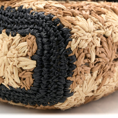Raffia Azalea Calfskin Crochet Flower Small GG Marmont Shoulder Bag Natural Ecru Black