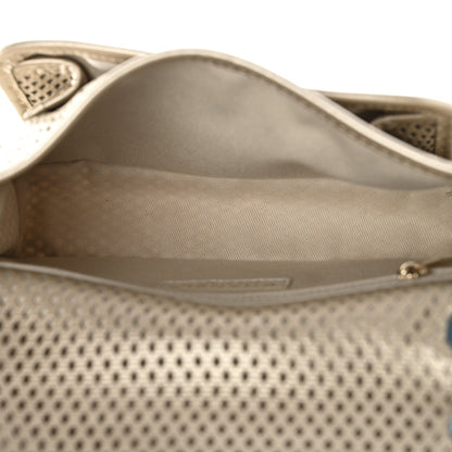 Metallic Perforated Calfskin Small Up In The Air Flap Light Gold