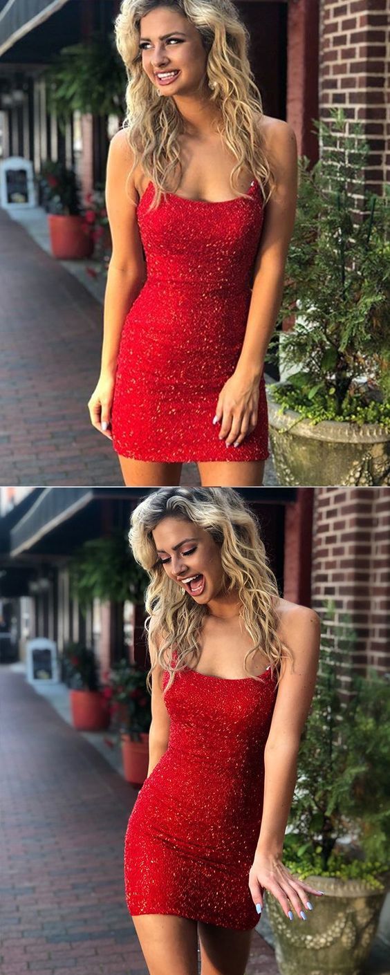 PM266,Sparkle Red Homecoming Dresses Bodycon Hoco Cocktail Dress