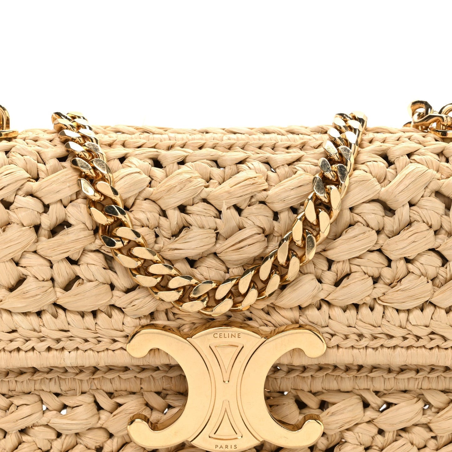 Raffia Effect Claude Chain Shoulder Bag Natural