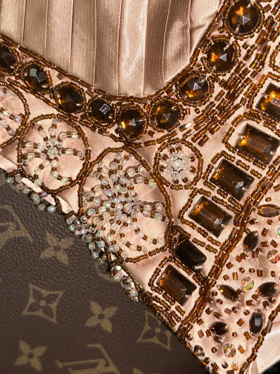 Glamorous Vintage Rose Gold Satin Sequin Sweetheart Strapless Sheath Evening Gown TP5358