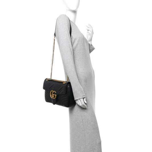 Calfskin Matelasse Medium GG Marmont Shoulder Bag Black