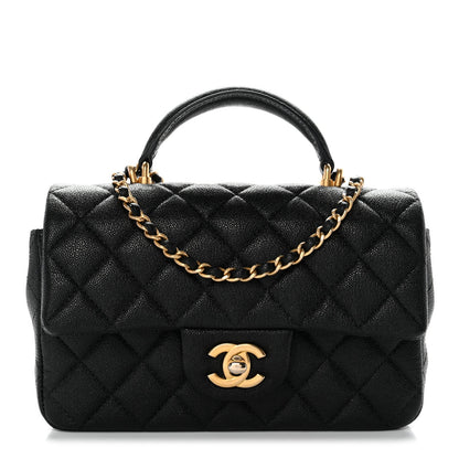 Caviar Quilted Mini Top Handle Rectangular Flap Black