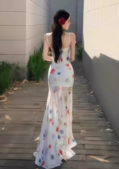 Dopamine waist skirt outfit waist long skirt fishtail skirt beautiful color suspender dress R1616