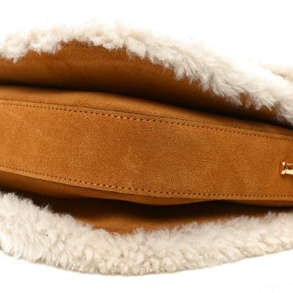 Suede Shearling Horsebit 1955 Shoulder Bag Honey Beige Milk
