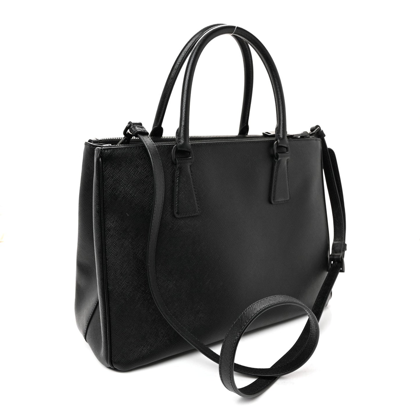 Saffiano Lux Monochrome Large Galleria Double Zip Tote Black