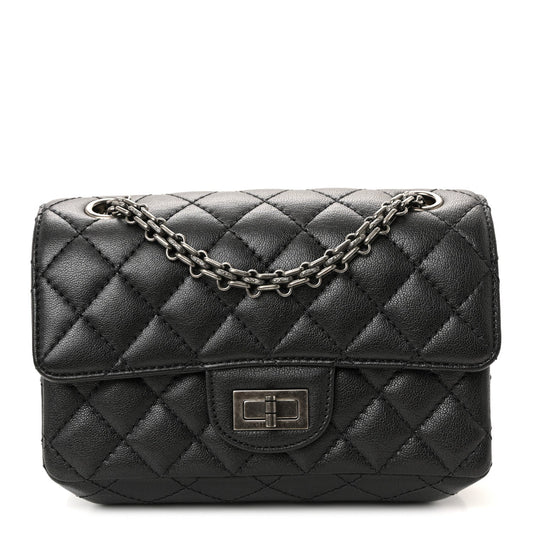 Goatskin Quilted 2.55 Reissue Mini Flap Dark Silver