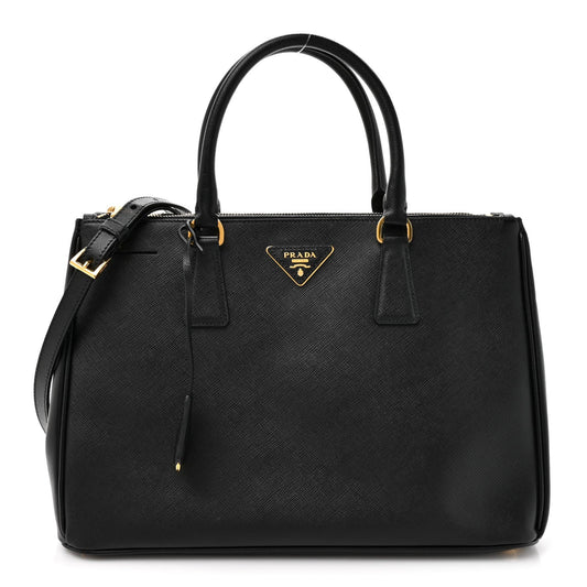 Saffiano Medium Galleria Double Zip Tote Black