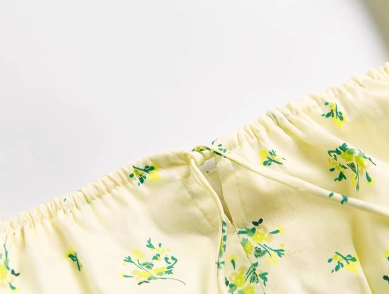 2025 Summer New French Square Neck Puff Sleeve Small Fresh Floral Long Dress R0958