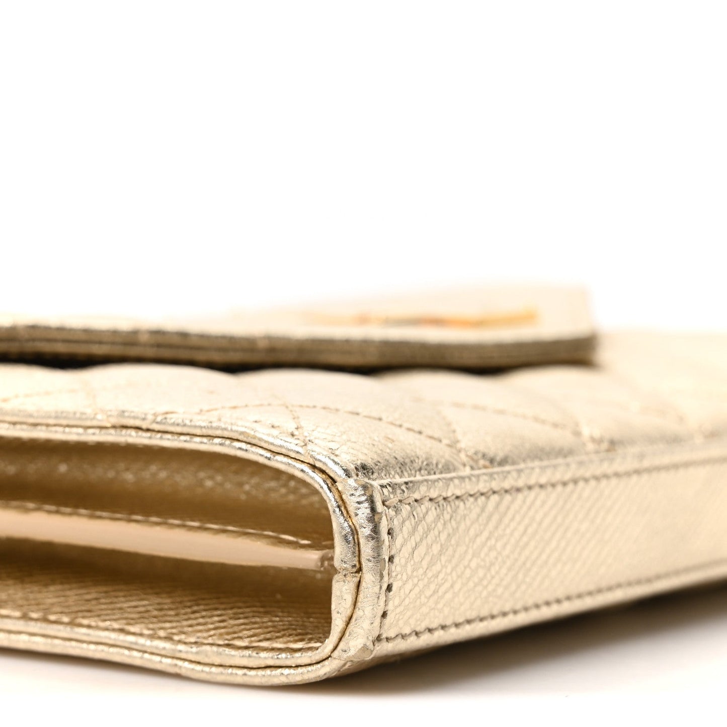 Metallic Calfskin Tri-Quilt Monogram Envelope Chain Wallet  Oro