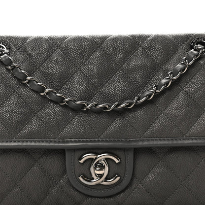 Caviar Quilted Medium French Riviera Flap Grey