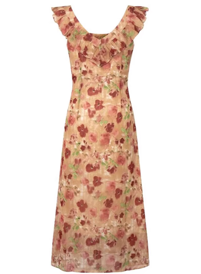 2025 Summer New French Romantic Floral Sweet Waist Flying Sleeveless Dress R0937