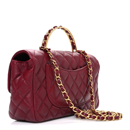 Lambskin Quilted Medium Metal Top Handle Rectangular Flap Burgundy