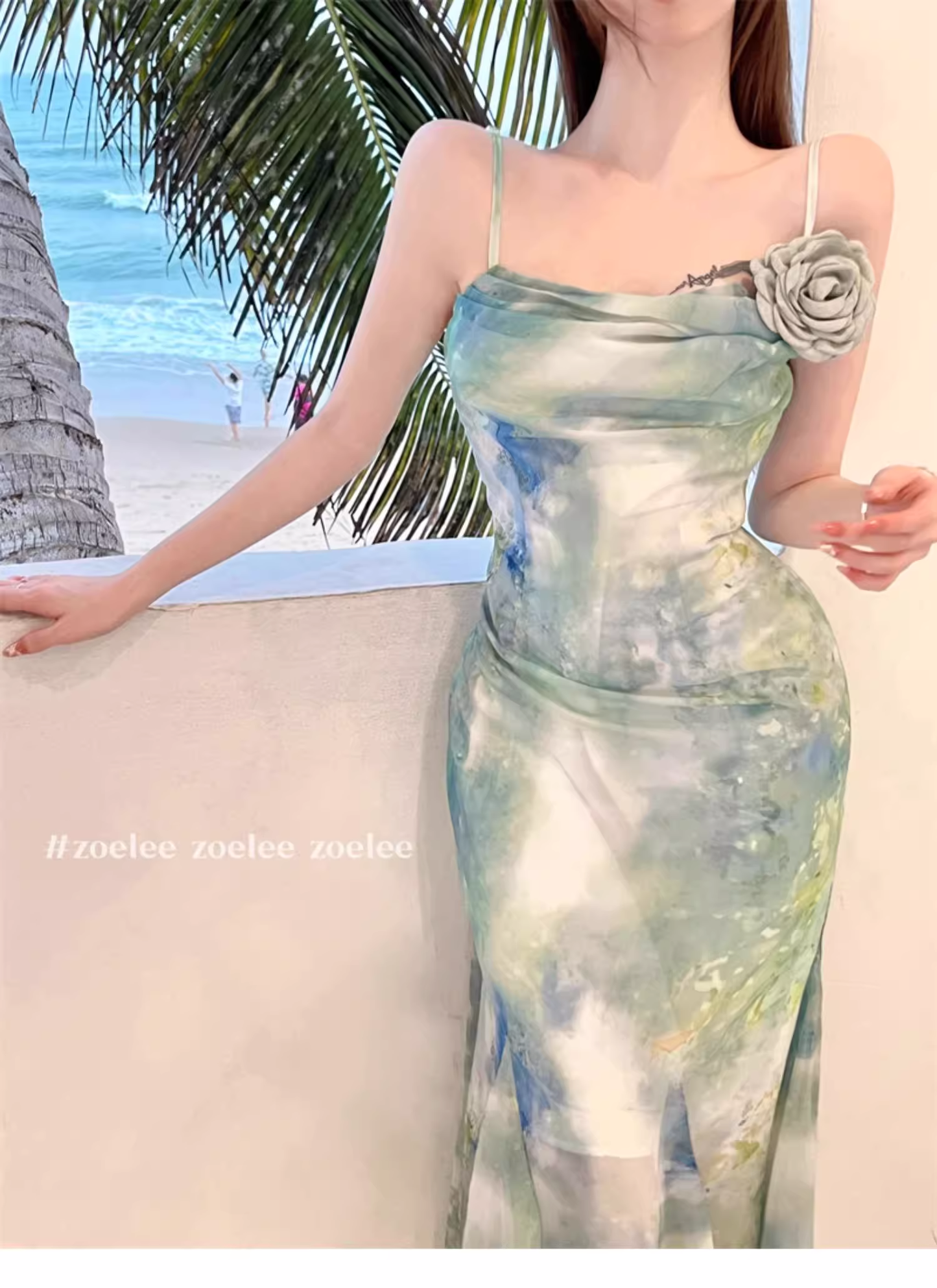New Fashion Butterfly Design Short Sleeve Casual Spaghetti Strap Dress TP3017